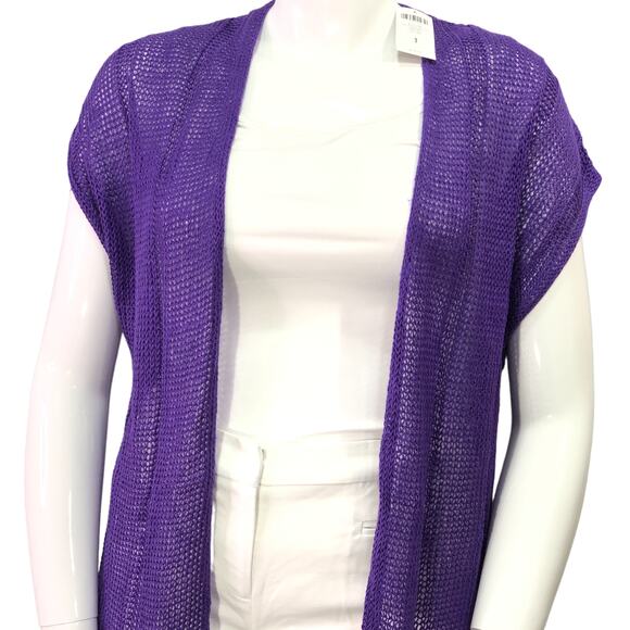Chicos Black Label Size 1 US 8 Open Weave Cardigan Sweater Pure Purple NEW - Picture 3 of 15